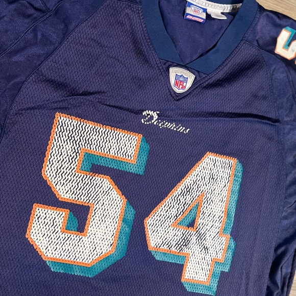 Vintage Reebok Miami Dolphins Zach Thomas #54 Dark Blue Alternate Jersey NFL - Picture 6 of 7